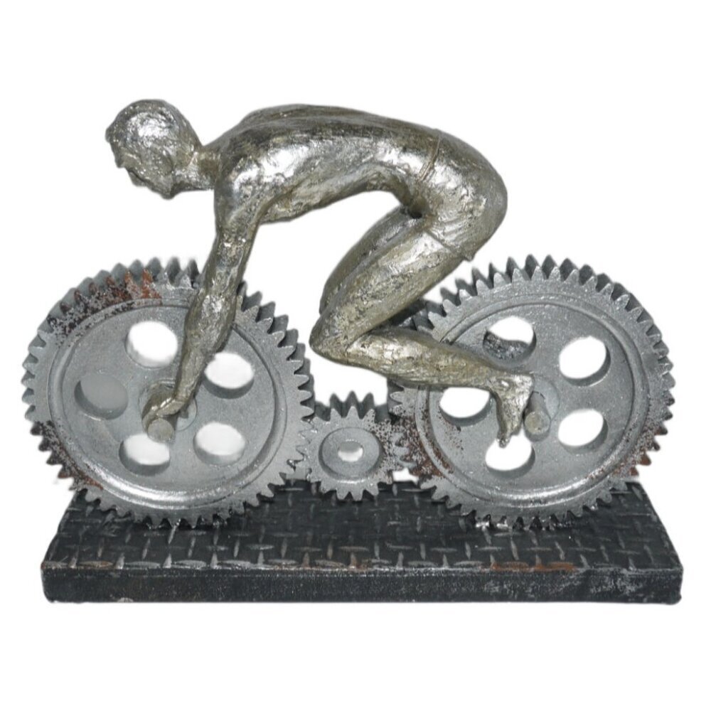 Man on Bicycle metal, plastic 7.5" tall modern abstract figure statue decoration